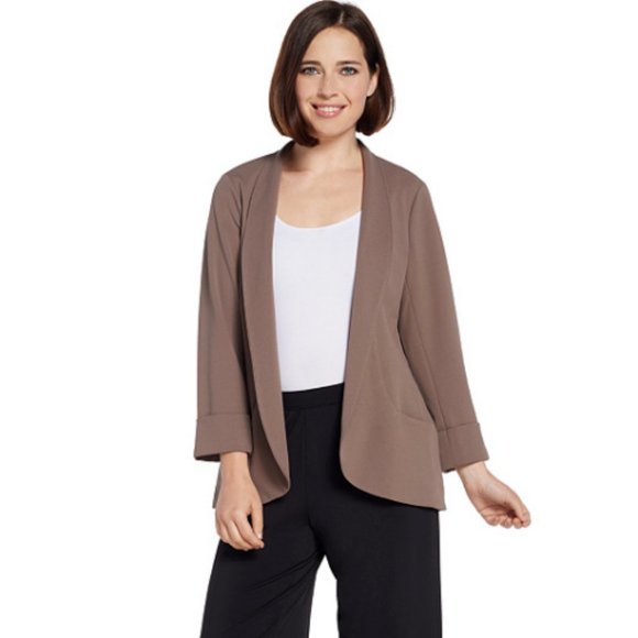 NWT H BY HALSTON CREPE 3/4 SLVE OPEN FRONT JACKET 14 - Picture 1 of 10